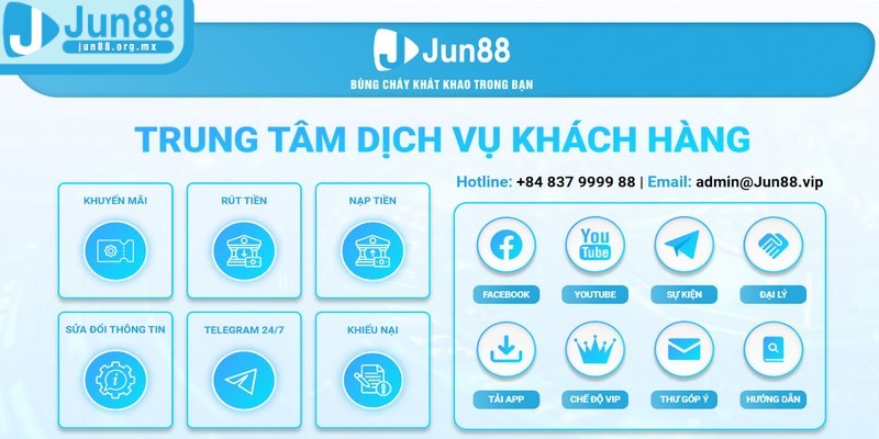 Liên hệ JUN88 - Hỗ trợ nhiệt tình, nhanh chóng cho bet thủ 2 Phương thức liên hệ JUN88 nhanh chóng và hiệu quả là số hotline